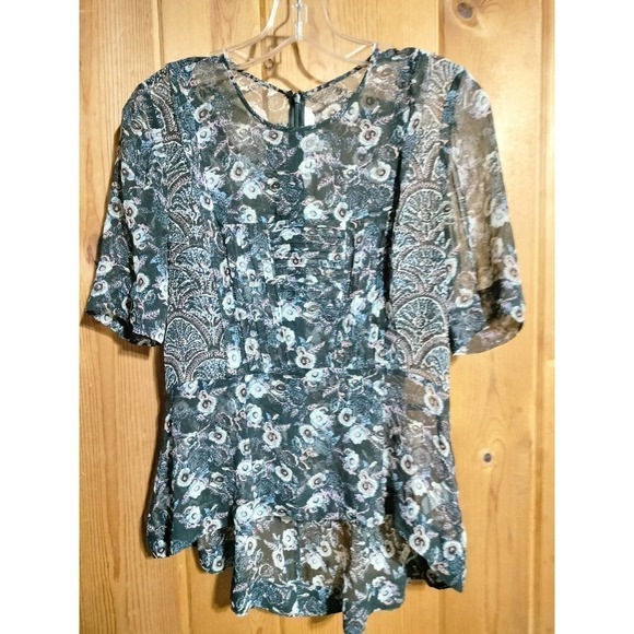 Veronica Beard 100% Silk floral sheer blouse asymmetrical hem woman size 4 - Picture 13 of 16